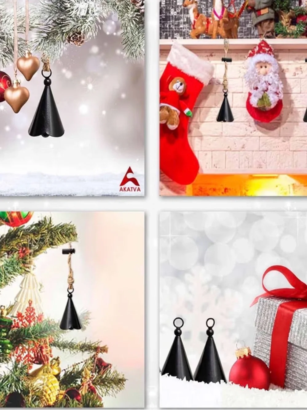 Black Hanging Christmas Bells - Set of 6